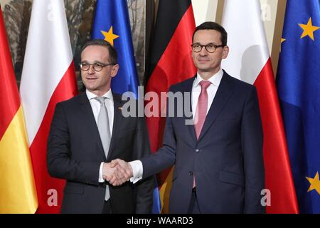 16.03.2018 Varsovie, Pologne. Premier Ministre de la Pologne Mateusz Morawiecki lors de la réunion avec Heiko Maas - Le ministre allemand des affaires étrangères, Banque D'Images