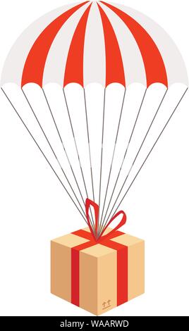 Composition de la livraison des colis de parachute. Papier emballage isométrique Jeu de boîtes pour l'emballage des marchandises. Service de livraison. Jours fériés, concept de la prestation. Illustration de Vecteur