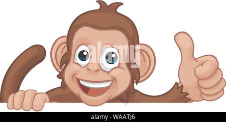 Monkey Cartoon Animal derrière Sign Giving Thumbs Up Illustration de Vecteur
