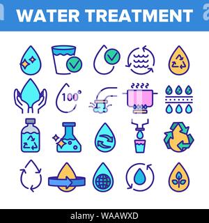 Traitement de l'eau couleur Signes Icons Set Vector Illustration de Vecteur