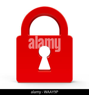 Cadenas rouge signe isolé sur fond blanc, représente la sécurité et la sécurité, le rendu en trois dimensions, 3D illustration Banque D'Images