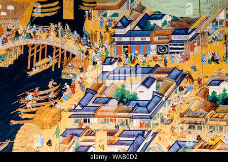 Le Japon, Honshu, Tokyo, l'aéroport de Haneda, Terminal International, zone de départ de l'œuvre d'art, décoration représentant la vie de Tokyo dans la période Edo, 30076185 Banque D'Images