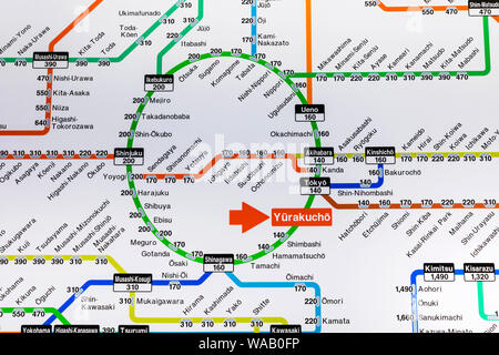 Le Japon, Honshu, Tokyo, Yurakacho la gare JR, Langue English Carte du système ferroviaire, 30076249 Banque D'Images