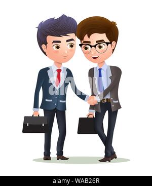 Accord Accord de caractère vectoriel d'affaires. Deux partenaires commerciaux de l'accord traitent de caractère se serrer la main. Vector illustration. Illustration de Vecteur