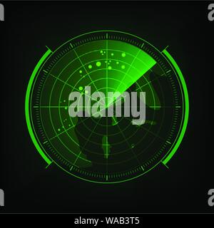 Écran radar with futuristic interface utilisateur et digital world map Vector illustration. Illustration de Vecteur