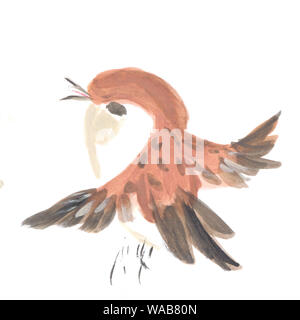 Illustration à l'aquarelle d'oiseau, oriental peinture, art original dessiné à la main dans un style chinois. Banque D'Images