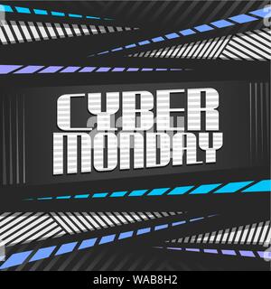 Vector affiche pour Cyber lundi gris, bannière futuriste avec des caractères d'origine des mots sur Cyber Monday résumé Fond à rayures pour la publicité, c Illustration de Vecteur