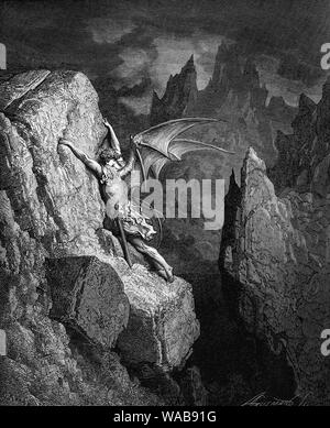 Gustave Doré, vol de Satan à travers le chaos, le paradis perdu, 1866 Gravure Banque D'Images