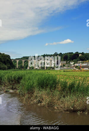 Calstock et viaduc ferroviaire sur les rives de la Rivière Tamar, Cornish côté. Un village populaire avec de fortes activités artistiques Banque D'Images