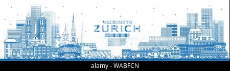 Aperçu Bienvenue à Zurich Suisse bleu horizon avec les bâtiments. Vector Illustration. Illustration de Vecteur