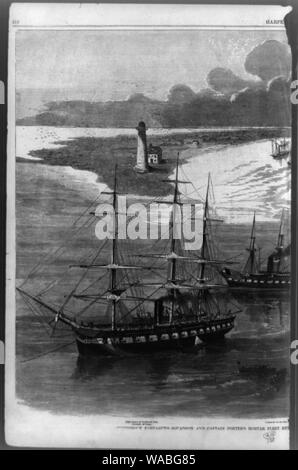 L'Escadron du Commodore Farragut et capitaine de la flotte de mortier du porteur d'entrer dans la rivière Mississippi Banque D'Images