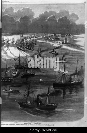 L'Escadron du Commodore Farragut et capitaine de la flotte de mortier du porteur d'entrer dans la rivière Mississippi Banque D'Images