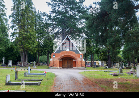 La brique rouge restauré chapelle du cimetière de Brookwood (ancienne chapelle catholique Brookwood) Brookwood Cemetery, près de Pirbright et Woking, Surrey, UK Banque D'Images