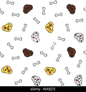 Fond transparent avec motif mignon chien visages et les os. Funny animal wallpaper vector illustration. Illustration de Vecteur