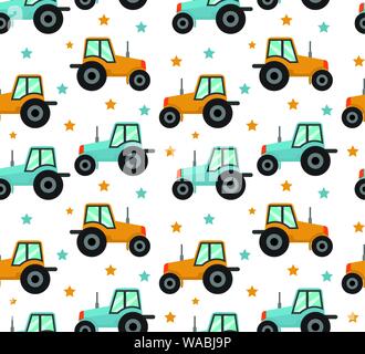 Modèle logique du tracteur. Voitures bébé garçons pour répéter la texture, l'arrière-plan sans fin. Vector illustration Illustration de Vecteur