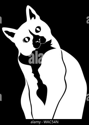 Drôle et Cute cat suit avec intérêt, pochoir noir sur le fond blanc, vector dessin à la main Illustration de Vecteur