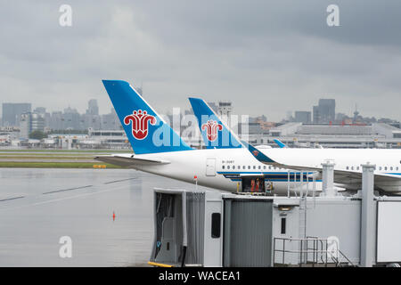 Shanghai, Chine. 4e août 2019. Airbus A350-900 et Boeing 787 Dreamliner avions exploités par China Southern Airlines vu à l'Aéroport International de Shanghai Hongqiao. Crédit : Alex Tai SOPA/Images/ZUMA/Alamy Fil Live News Banque D'Images