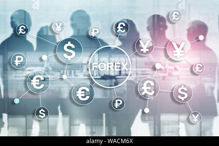 Service de change Forex diagrammes business finance dollar euro icônes sur fond flou. Banque D'Images