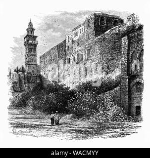 La tour d'Antonia est un ouvrage fortifié situé à l'angle nord-ouest de la cour du temple à Jérusalem, agissant comme les quartiers des soldats, avec des appartements, des bains, des casernes, et des cours. Hérode le Grand n'a de vastes et coûteux travaux de réparation sur elle et lui donna le nom d'Antonia en l'honneur de Marc Antoine. Comme le grand prêtre juif et d'une règle, Hérode avait les vêtements sacerdotaux gardé là, apparemment comme un moyen de maintenir un certain contrôle ou de contrôle sur le grand prêtre. La tour est venu à la ruine finale lorsqu'il a été détruit en même temps que le temple et la ville par le général romain Titus en 70 de notre ère. Banque D'Images