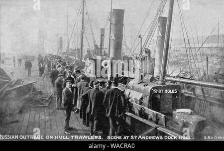 Dogger Bank Fédération indignation incident 1904 St Andrews, Dock Hull carte postale. Banque D'Images