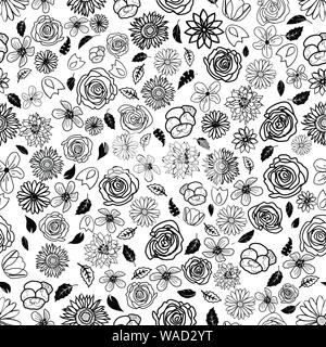 Fleur de jardin dessiné à la main motif de fond transparente doodle Illustration de Vecteur