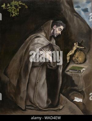 Domenico Theotokópoulos, appelée El Greco - Saint François à genoux dans la méditation Banque D'Images