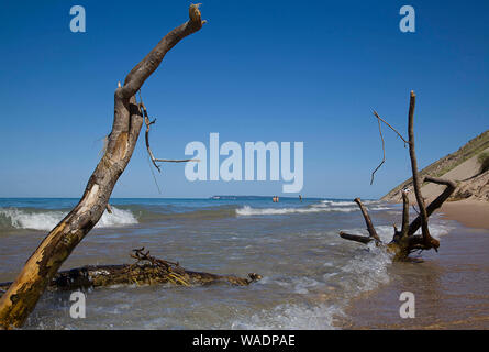 Empire, Michigan, USA. Août 19, 2019. Août 19, 2019, Empire, Michigan, United States ; Le Sleeping Bear Dunes National Lakeshore est situé dans la partie nord-ouest de la péninsule inférieure du Michigan. La rive est du lac Michigan a créé 400 pieds de hauteur des dunes de sable et des forêts denses, créé après la fonte des glaciers de la dernière époque glaciaire laissant la topographie diversifiée autour de l'Empire, au Michigan. Credit : Ralph Lauer/ZUMA/Alamy Fil Live News Banque D'Images