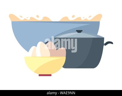 Bol avec les œufs et la farine cuisson préparation pot vector illustration Illustration de Vecteur