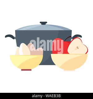 Bol avec les œufs et les pommes de cuisson préparation pot vector illustration Illustration de Vecteur
