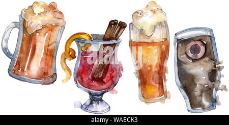 Bar à cocktails alcoolisés parti boire. L'icône esquisse isolés de nuit. Jeu de fond à l'aquarelle. Aquarelle Dessin aquarelle mode isolé. Banque D'Images