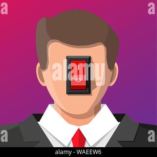 Businessman avec interrupteur d'alimentation en tête. Illustration de Vecteur
