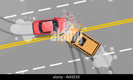 Accident de la route entre deux voitures. Illustration de Vecteur