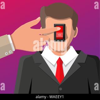 Businessman avec interrupteur d'alimentation en général et de la main Illustration de Vecteur