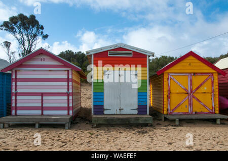 Echelle des boîtes sur Dendy Street Beach, Brighton, la baie de Port Phillip, Melbourne Banque D'Images