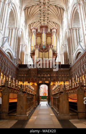 L'intérieur et le siège de l'évêque de cathédrale de Norwich Banque D'Images