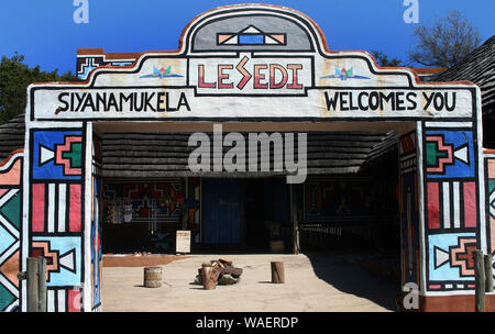 Entrée de Lesedi Cultural Village, berceau de l'humanité, l'Afrique du Sud Banque D'Images