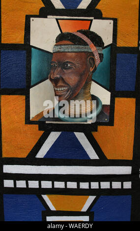 Murs peints traditionnels Ndebele à Lesedi Cultural Village, berceau de l'humanité, l'Afrique du Sud Banque D'Images