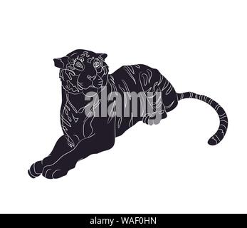 Vector illustration d'un tigre qui se trouve, dessin silhouette, vecteur, fond blanc Illustration de Vecteur