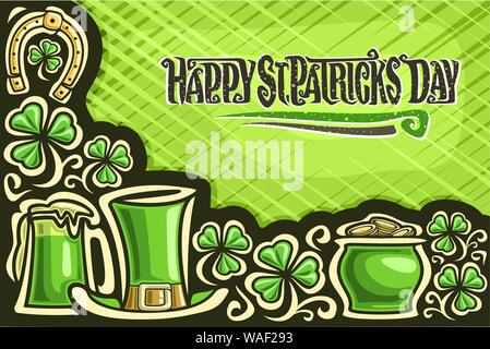 Carte de souhaits pour vecteur Saint Patrick's Day, avec copie de l'affiche de l'espace pour bravo souhaite, lettrage de mots heureux st. Patrick's day, mug avec Illustration de Vecteur