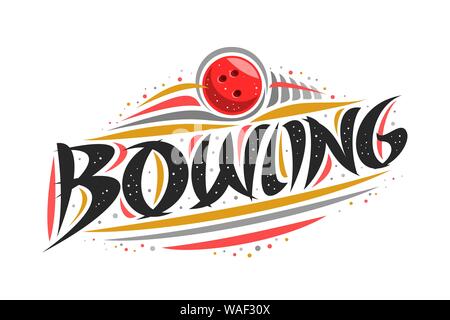 Logo Vector pour Bowling, contours creative illustration de lancer la balle dans but, pinceau décoratif original typeface pour mot bowling, abstract simplis Illustration de Vecteur