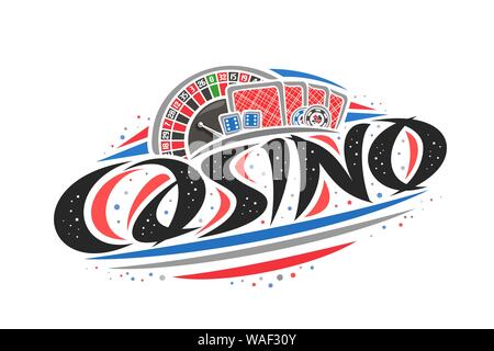 Logo vector pour le Casino, le creative contours illustration de la roue de roulette européenne, pinceau décoratif original mot lettrage pour casino, simpliste abst Illustration de Vecteur