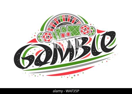 Logo Vector pour Gamble, creative contours illustration de la roue de roulette américaine, pinceau décoratif original mot lettrage pour Gamble, simpliste abst Illustration de Vecteur