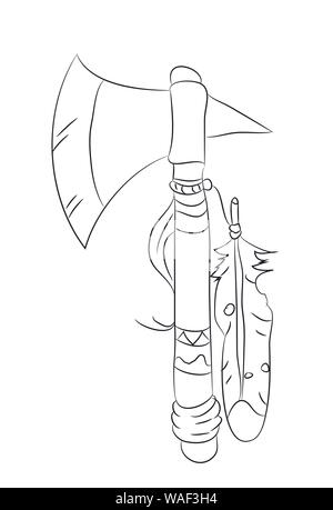 Vector illustration d'une hache indien, tracer des lignes, vecteur, fond blanc, convient pour l'impression de cartes pour Thanksgiving Illustration de Vecteur