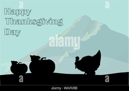 Happy Thanksgiving Day Journée soir contexte avec silhouette de citrouilles et de la Turquie, d'oiseaux peut être utiliser comme un dépliant, une bannière ou une affiche. Illustration de Vecteur