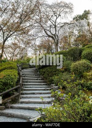 Dans les escaliers, Jardin Sogenchi Sagatenryuji Susukinobabacho, Temple Tenryū-ji, Kyoto, Japon Banque D'Images