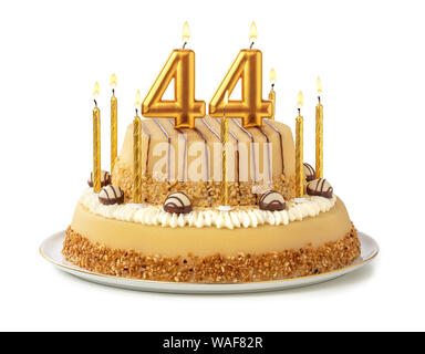 Gâteau de fête avec des bougies d'or - Numéro 44 Banque D'Images