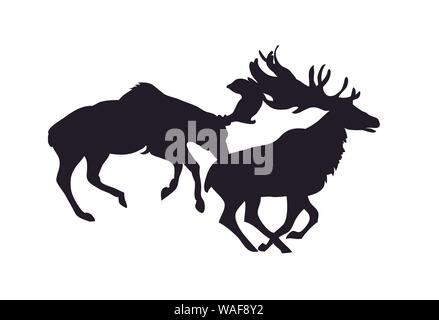 Vector illustration de chevreuils qui lutte, vector, silhouette, fond blanc Illustration de Vecteur