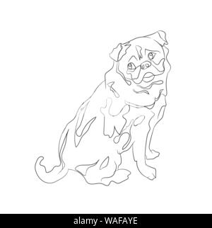 Le PUG sitting, lignes, vecteur, fond blanc Illustration de Vecteur