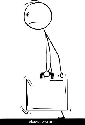 Vector cartoon stick figure dessin illustration conceptuelle de angry man walking with suitcase, porte-documents ou un cas. Illustration de Vecteur