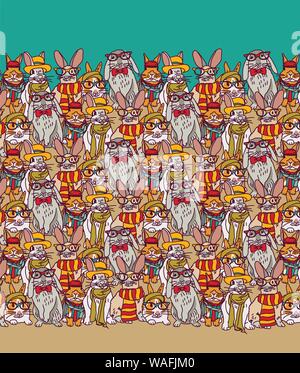 Hipster Fashion groupe isoler sur white rabbits Illustration de Vecteur